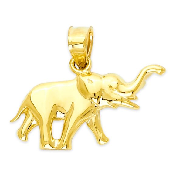 Solid 14k Gold Elephant Pendant: Animal Jewelry - Picture 1 of 5